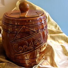 a cookie jar sitting on top of a table