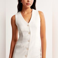 Abercrombie & Fitch Mara Vest Midi Dress - Xs - Crepe Classic V-neck Mini Dress For Daywear, Classic Summer Mini Dress For Work, Classic Summer Workwear Mini Dress, Classic Sleeveless Midi Dress For Spring, Classic Mini Dress For Summer Semi-formal, Semi-formal Sleeveless Mini Dress For Summer, Classic Semi-formal Summer Mini Dress, Classic Semi-formal Mini Dress For Summer, Tailored V-neck Dresses For Fall