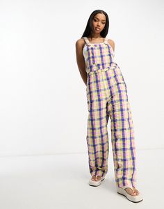 Jumpsuits & Rompers by Monki Your no effort, effort-maker Classic overalls design Button straps Chest pocket Buttoned sides Wide leg Regular fit Dungarees Street Style, Unique Overalls, Fun Overalls, Fruity Aesthetic, Gingham Overalls, Overalls Design, Holiday Dress Outfit, Dress Rental, Skirt Co Ord