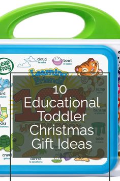 the educational toddler christmas gift idea is in a blue plastic container with green handles