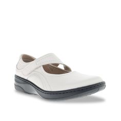 Propet-Golda Mary Jane Slip-On Work week or day running errands, you'll enjoy the easy comfort and style that Golda Mary Jane wedge shoe by Propet offers. A diabetic friendly design, this shoe boasts luxe leather upper, cushioned insole and fabric socklining. Comfortable Walking Shoes With Arch Support And Round Toe, Everyday White Leather Walking Shoes, White Slip-on Walking Shoes With Flat Heel, Comfortable White Walking Shoes With Cushioned Footbed, Comfortable Cushioned White Walking Shoes, Casual White Closed Toe Walking Shoes, White Walking Shoes With Rubber Sole For Everyday Use, Everyday White Walking Shoes With Rubber Sole, White Leather Walking Shoes With Removable Insole