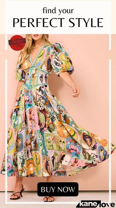 Exquisite Unique Printed V Neck Puff Sleeve Maxi Dress Multicolor Puff Sleeve Dress For Spring, Multicolor Puff Sleeve Dress For Garden Party, Multicolor Puff Sleeve Dress With Balloon Sleeves For Spring, Summer Multicolor Puff Sleeve Dress With Balloon Sleeves, Multicolor Balloon Sleeve Puff Dress For Summer, Multicolor Balloon Sleeve Dress For Summer, Multicolor Puff Sleeve Dress With Balloon Sleeves, Multicolor Puff Sleeve Balloon Dress, Multicolor Fitted Puff Sleeve Dress