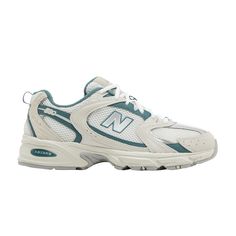 Find NEW BALANCE 530 'reflection Green on Editorialist. 530 'Reflection Green' New Balance White Sneakers With Reflective Details, New Balance 530 Beige, Beige And Green, Green Sneakers, Round Logo, New Balance Men, Green Suede, Sporty Look, Look Plus