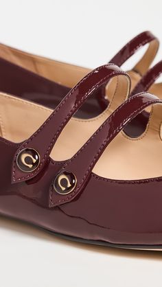 Upper: Patent leatherLining: LeatherLogo straps at topSlip-onRound toeLeather sole with rubber heel capImported, VietnamThis item cannot be gift-boxedStyle #COADB30485 Mary Jane Flats, Rubber Heels, Mary Janes, New Arrivals, Heels, Free Shipping