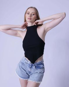 Hem Backless Top | Hem Backless Rib-knit Halter Top | GBS Trend Pants Romper, Shorts Dress, Dress Jeans, Denim Crop Top, Sweater Hat, Romper Jumpsuit, Jeans Jacket, Top Tank, Tank Top Camisole