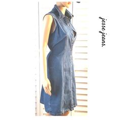 Awesome Denim Dress Sleeveless Button Down Fitted To You!!! Via The Waist Tie Cotton Vintage Classic Look Classic Jean Stitching Really Well Made Brand New Condition Fitted Sleeveless Denim Dress With Button Closure, Sleeveless Dark Wash Denim Dress With Buttons, Fitted Sleeveless Denim Dress With Buttons, Sleeveless Dark Wash Dress With Buttons, Sleeveless Dark Wash Vintage Denim Dress, Vintage Sleeveless Dark Wash Denim Dress, Sleeveless Vintage Denim Dress In Dark Wash, Jean Stitching, Classic Jeans