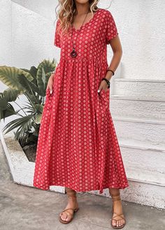 Dots Clothing, Red Pocket, Red Maxi, Printing Design, Design Geometric, Line Dress, Spring Style, Printed Maxi, Pocket Design