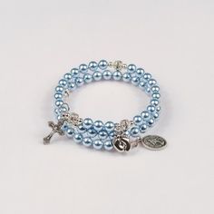 Elegant Light Blue Jewelry With 8mm Beads, Elegant Adjustable Blue Rosary Bracelet, Adjustable Light Blue Jewelry With Spacer Beads, Blue Rosary Bracelet For Jewelry Making, Adjustable Light Blue Round Beaded Jewelry, Blue Jewelry With 8mm Beads As Gift, Blue 8mm Beads Jewelry For Gift, Blue Rosary Bracelet Gift, Blue 8mm Bead Jewelry For Gift