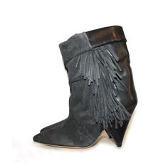 This season's theme, Far West, is the main feature of these leather ankle boots decorated with side fringes. Contrasting leather style between front and back of the boots. Low heels, Genuine leather sole. Leather lining.[custom tab]UPPER #1: 100% GOAT LEATHER (capra hircus) | UPPER #2: 100% NAPPA LEATHER (Bos Taurus) LINING #1: 100% SHEEP LEATHER(capra hircus) | OUTSOLE #1: 100% COW LEATHER (Bos Taurus)[/custom tab] Cheap Ankle Boots, Fringe Heels, Fringe Ankle Boots, Tassel Shoes, Fall Booties, Fringe Boots, Grey Boots, Spike Heels, Wide Calf Boots