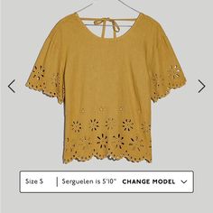 Madewell Floral Eyelet Top Color - Dark Olive Size - Small Nwt - Retail 92.00 With Floral Eyelet Embroidery All Over, This Cropped Top Comes In A Lightweight Linen Chambray Blended With Sustainable Lenzing Ecovero Fibers. A Scalloped Hem And Tie-Closure Cutout In The Back Make It Even More Special. Regular Fit. Body Length From High Point Of Shoulder: 23 1/4". 55% Linen/45% Lenzing Ecovero Viscose. Do Well: Made With Lenzing Ecovero, A Sustainable Fabric Created With Natural Fibers And A More Ec Casual Cutwork Tops For Summer, Open Stitch Sweater, Vest Crop Top, Eyelet Embroidery, Eyelet Top, Cropped Vest, Tiered Midi Dress, Fit Body, Madewell Denim