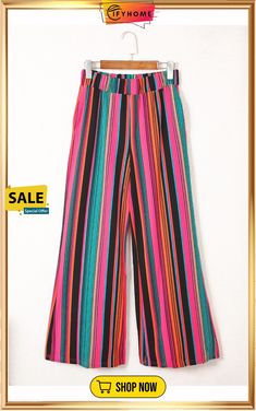 Multicolor High Waist Serape Print Wide Leg Pants Trendy Colorful Pants For Spring, Trendy Colorful Spring Pants, Trendy Multicolor Straight Pants, Trendy Multicolor Trousers, Multicolor Ankle-length Wide Leg Pants With Elastic Waistband, Multicolor Ankle-length Summer Bottoms, Multicolor Ankle-length Summer Pants, Trendy Multicolor Summer Pants, Multicolor Summer Pants With Colorful Pattern