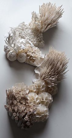 two pieces of art made out of shells