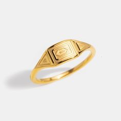 Indulge in this beautiful minimalistic ring that is perfect for any occasion. Complete with an elegant design, this ring is a must-have for anyone who loves timeless pieces. Titanium steel Gold plated Hypoallergenic, lead & nickel free US/Canada Ring Size UK/AU Ring Size Inside Diameter (mm) 6 L 16.6mm 7 N 17.2mm 9 P 18.1mm If you aren't in LOVE with your purchase, please let us know within 30 days of receiving your item, and you'll receive a stress-free refund. Minimalist Stainless Steel Signet Ring For Promise, Minimalist Stainless Steel Signet Promise Ring, Minimalist Stainless Steel Engraved Promise Ring, Minimalist Engraved Stainless Steel Promise Ring, Elegant Nickel-free Gold Rings, Classic Nickel-free Rings For Everyday Wear, Minimalist Stainless Steel Signet Ring For Formal Occasions, Classic Metal Promise Ring, Classic Everyday Nickel Free Rings