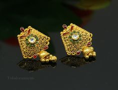 22kt yellow gold customized stud earring, this is filigree work jhumka earring, best brides wedding anniversary party jewelry from india. Metal-22kt yellow. Item type-Stud Earring Length-3.2 inches with hangings. Weight-8.500 grams. Stamped-916/22kt hallmarked  Make excellent gifting and collectible pieces(gift for birthday, wedding, anniversary, mother's day, fathers day, Christmas day,) We take absolute care of precious jewels are packed well so that there is no damage to the product. Your ite Yellow Gold Meenakari Jhumkas For Wedding, Traditional Filigree Jhumkas For Festive Occasions, Traditional Filigree Jhumkas For Diwali, Gift Yellow Gold Jhumkas With Tilla Detail, 22k Gold Cutdana Bridal Earrings In Temple Jewelry Style, 22k Gold Bridal Earrings With Cutdana In Temple Style, 22k Gold Cutdana Bridal Earrings, Temple Bridal Earrings In 22k Gold With Cutdana, 22k Gold Cutdana Bridal Earrings For Wedding