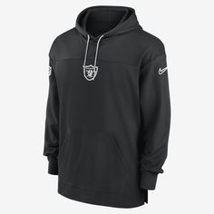 The Las Vegas Raiders Sideline Jersey Hoodie is built for performance with sweat-wicking technology and a soft polyester-cotton blend for a dry, comfortable game-day experience. Nike Hoodie With Drawstring Hood For Sports, Nike Sportswear Hoodie For Fan Gear, Nike Sportswear Hoodie For Fans, Sporty Nike Team-colored Hoodie, Sporty Nike Hoodie In Team Colors, Nike Sporty Team-colored Hoodie, Sportswear Hoodie With Team Logo For Sports, Nike Fleece Hoodie For Sports Events, Sporty Sweatshirt With Adjustable Hood For Fans