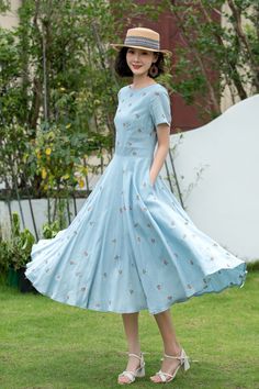 Embrace the vibrant essence of summer in this exquisite fit and flare dress crafted from luxurious blue embroidered linen. 🌼 

SKU 5204 
Link in bio 

#summerstyle #linenlove #embroiderydetails #chiclook #womenswear #Xiaolizihandmade Spring A-line Dress With Embroidered Hem, Fitted A-line Embroidered Summer Dress, Blue A-line Linen Midi Dress, Floral Embroidered A-line Midi Dress For Summer, Light Blue Floral Embroidered Dress For Summer, Light Blue Floral Embroidered Summer Dresses, Summer A-line Midi Dress With Floral Embroidery, Light Blue Floral Embroidery Dress For Summer, Light Blue Summer Dresses With Floral Embroidery