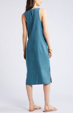 Nordstrom Fitted Knee-length Dress, Elegant Midi-length Nordstrom Dress, Elegant Midi Length Nordstrom Dress, Fitted Sleeveless Nordstrom Dress, Nordstrom Fitted Sleeveless Dress, Chic Sleeveless Midi Dress With Pockets, Sleeveless Fitted Midi Dress Unlined, Fitted Sleeveless Unlined Midi Dress, Sleeveless Fitted Midi Dress