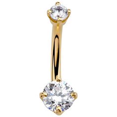 Petite Cubic Zirconia 14K Gold Belly Ring-14K Yellow Gold   3 8 Gold Plugs, Eyebrow Jewelry, Gold Nose Hoop, Diamond Nose Ring, Gold Belly Ring, Eyebrow Ring, Vs1 Diamond, Nose Piercing Jewelry, Navel Ring