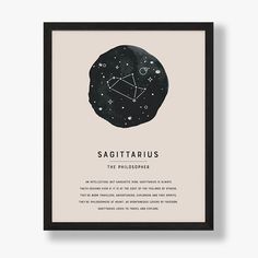 the zodiac sign sagittapius on a black and beige background with space