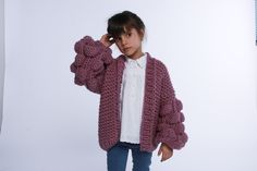 Handmade kids cardigan Cute Chunky Knit Outerwear For Winter, Cute Hand Knitted Long Sleeve Outerwear, Cute Handmade Outerwear For Fall, Bubble Crochet Cardigan, Winter Hand Knitted Purple Cardigan, Purple Chunky Knit Winter Cardigan, Hand Knitted One-size Acrylic Cardigan, Toddler Cardigan, Kids Cardigans