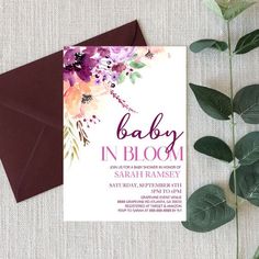 Violet Fall Floral Baby In Bloom Baby Shower Invitation Editable Template Baby Shower Flowers, Fall Watercolor, Floral Baby Shower, Baby Sprinkle, Girl Shower, Floral Baby