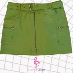 Cache, Size 10, Lime Green Zipper Skirt, Zipper From Top To Bottom In The Front, Side Pockets Has Zippers, With Belt, Above The Knee Fitted Green Cargo Skirt For Spring, Green Skort With Pockets For Spring, Green Spring Skort With Pockets, Spring Green Skort With Pockets, Belted Fitted Mini Cargo Skirt, Trendy Green Mini Skirt With Pockets, Casual Belted Skort For Spring, Fitted Green Cargo Skirt With Pockets, Fitted Cargo Skirt With Belt Loops For Spring