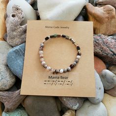 This Beautiful Bracelet Spells Out "Mama Bear" In Morse Code Through A Sequence Of Dots And Dashes. Handmade In My Michigan Studio, This Bracelet Is One Of A Kind, Crafted With Polished Fire Agates And Hematite. Add A Drop Of Your Favorite Essential Oil For An Aromatherapy Bracelet. Perfect For Mother's Day. Tags Yoga Jewelry, Aromatherapy, Agates, Handmade, Artisan Jewelry, Boho, Minimalist, Earth Tones, Metallic Adjustable Spiritual Bracelets As Gifts For Mom, Aromatherapy Bracelet, Morse Code Bracelet, Boho Minimalist, Fire Agate, Morse Code, Yoga Jewelry, Jewelry Boho, Mama Bear