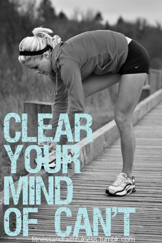 a woman doing yoga on a bridge with the words clear your mind of can't