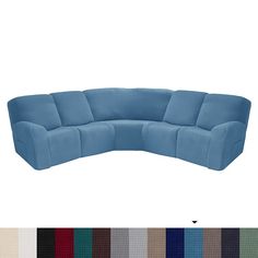 a blue sectional sofa with multiple colors