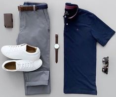 Blue Polo Shirt Outfit Men, Outfit Chart, Blue Polo Outfit Men, Blue Tshirt Outfit, Blue Shirt Grey Pants, Navi Outfits, Grey Chinos Men, Friday Wear, Polo Outfit Men