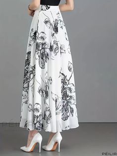 Peilia - Elevate Your Wardrobe with our Floral Printed High Waist Swing Skirt - a Perfect Blend of Elegance and Comfort for Every Fashion Forward Womans Spring and Fall Collection Skirt Elegant, High Waist Skirt, Off Shoulder Fashion, Spring Skirts, Elegant Skirt, Stylish Plus, Fur Fashion, Fall Collections, Fall Outfits Women