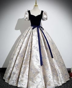 Off-shouldere evening gown, navy blue pompadour ball gown Brocade Ball Gown Wedding Dresses, Brocade Ball Gown For Wedding, Royal Ball Gown Evening Dress For Formal Occasions, Royal Evening Ball Gown For Formal Occasions, Elegant Blue Brocade Dress, Royal Formal Ball Gown, Royal Ball Gown For Prom, Royal Ball Gown For Formal Occasions, Vintage Ball Gown Evening Dress For Banquet