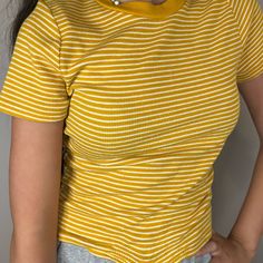 Yellow Striped T-Shirt.Never Worn.No Flaws/Great Condition!Just Wasn’t For Me Striped Ribbed Short Sleeve Tops, Fitted Striped Ribbed T-shirt, Ribbed Fitted Top T-shirt For Summer, Summer Ribbed Fitted T-shirt, Striped Ribbed Crew Neck T-shirt, Trendy Ribbed T-shirt For Spring, Trendy Yellow Stretch T-shirt, Trendy Stretch Yellow T-shirt, Yellow Stretch Casual T-shirt