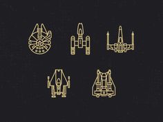 the star wars vehicles are shown in gold