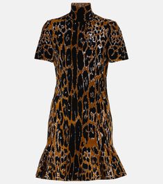 Leopard-print minidress in black - Alaia | Mytheresa Leather Mary Jane Flats, Azzedine Alaia, Fitted Bodice, Mary Janes, Fit And Flare, Designing Women, Leopard Print, Color Design, Autumn Fashion