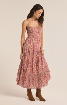 This breezy floral midi dress will have you flowing through your day in satiny textured voile. We can't decided which flattering details we love best; the square neckline, smocked bodice, or the flowy, tiered skirt. Z SUPPLY Women's Balos Lima Floral Maxi Dress, Cactus Flower, Large Indah Clothing, Salty Blonde, Fawn Design, Sparkle Shoes, Cactus Flower, Fragrance Collection, Tier Skirt, Tiered Skirt, Floral Midi Dress