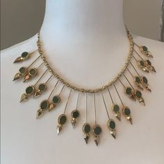 Very Unique Statement Piece From Bcbg Gold With Jade Colored Stones Brand New Never Worn Bohemian Embellished Evening Jewelry, Elegant Green Bib Necklace For Party, Colored Necklace, Necklace Sets, Choker Necklace Set, Colored Stones, Gold Choker Necklace, Gold Choker, Colourful Necklace