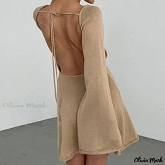 Olivia Mark - Sensual Long-Sleeved Beach Cover-Up Dress Casual Vacation Outfits, Backless Short Dress, Dress For Beach, Backless Long Sleeve, Vacation Dresses Beach, Holiday Skirts, Beach Coverup Dress, Flare Long Sleeve, Ribbed Dress