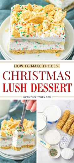 how to make the best christmas lush dessert with white frosting and sprinkles