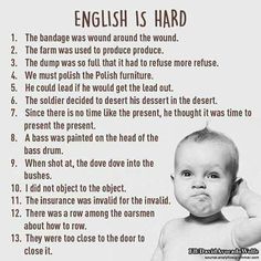 a baby is shown with the words english is hard