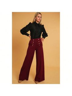 Elevate your style with our High-Waisted Dressy Pants, a perfect fusion of sophistication and contemporary flair. These pants boast a flattering high-waist design and a wide-leg silhouette, creating a fashion-forward aesthetic that effortlessly exudes elegance. The button detailing adds a unique touch, making these pants a standout piece in your wardrobe.

Key Features:
1. Fabric: Indulge in the sleek and polished feel of our High-Waisted Dressy Pants, crafted with 100% Polyester for a luxurious Chic Wide Leg Trousers, Chic Wide-leg Pants, Chic High-waisted Culottes, Chic Solid Color Wide Leg Dress Pants, Chic Solid Wide Leg Dress Pants, Chic High-waist Evening Culottes, Chic High-waist Culottes For Evening, Chic High Waist Culottes For Evening, Chic Solid Color Wide-leg Dress Pants