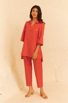 Orange Co Ord Set, Simple Coord Sets For Women, Co Ord Set Design For Women, Linen Coord Sets Women, Linen Coord Set, Co Sets Outfits, Ethnic Co Ord Sets, Co-ord Sets, Linen Co Ord Set