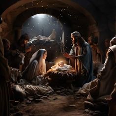 a nativity scene with the birth of jesus