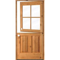 a wooden door with glass and side panels