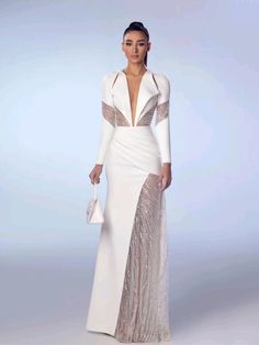 Sharp Shoulder Dress, Spring Meals, Gaun Fashion, White Gown, Beaded Tulle, فستان سهرة, Dresses Elegant, Evening Dresses Elegant