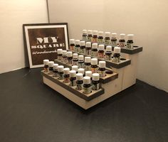 "This Essential oil storage shelf is a larger version of a very popular stadium shelf we have carried in our shop for a while. This larger version will hold 64 - 5ml and 15ml bottles. This Essential oil display shelf is 12 1/2\" wide x 12\" deep x 6\" high. We offer many different finish options. All stadium shelves are finished with a white base and stained bottle shelves The price for this shelf includes free domestic shipping withing the USA Please let us know if you have any questions." Bottle Shelves, Essential Oil Display, Oil Display, Essential Oils Organization, Oil Rack, Wood Spice Rack, Essential Oil Shelf, Essential Oil Holder, Essential Oil Accessories