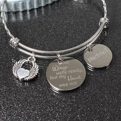 Bereavement Gift, Memorial Bracelet, custom engraved memorial jewelry, sympathy bracelet, your wings Mom Memorial, Winged Heart, Expandable Bangle Bracelet, Memorial Bracelet, In Memory Of Dad, Adjustable Bangle Bracelet, Engraved Stainless Steel, Bereavement Gift, Remembrance Gifts