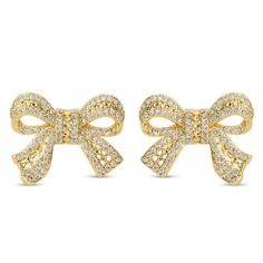 Stunning oversized pave bow stud earrings, on-trend, a fusion of sophistication and whimsy. .8" x .6" 18k Gold Plated Brass Base Cubic Zirconia Chic Bow Earrings For Anniversary, Formal Bow Earrings With Cubic Zirconia, Formal Bow Earrings In Cubic Zirconia, Bow Cubic Zirconia Earrings For Party, Party Earrings With Bow And Cubic Zirconia, Butterfly Earrings Stud, Linen Casual, Trendy Earrings, Earrings Stud