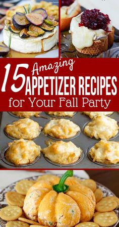 an assortment of appetizers with text overlay that reads, amazing appetizer recipes for your fall party