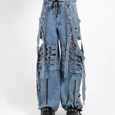 Tripp Nyc - Super Cut Out Light Blue Denim Pant. Size Xxs. Worn Max 3 Times. Tripp Nyc Pants, Diy Ripped Jeans, Cut Out Jeans, Black Suspenders, Summer Shorts Outfits, Blue Denim Pants, Future Clothes, Fashion Aesthetics, Tripp Nyc